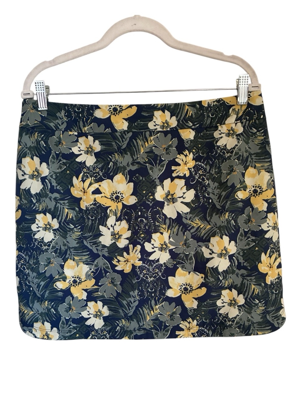 Hawaiian Tropical Resortwear Botanical Floral Navy Yellow Sporty Mini Skort Sz M - Picture 2 of 7